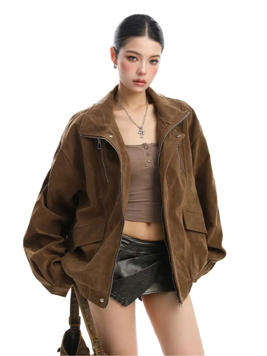 BIGGOLD | Stand-Up Collar Suede Work Jacket - 4