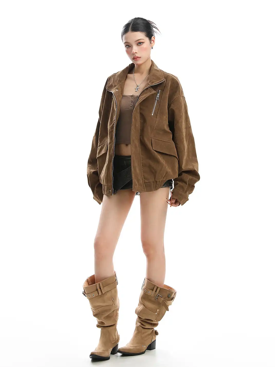 BIGGOLD | Stand-Up Collar Suede Work Jacket