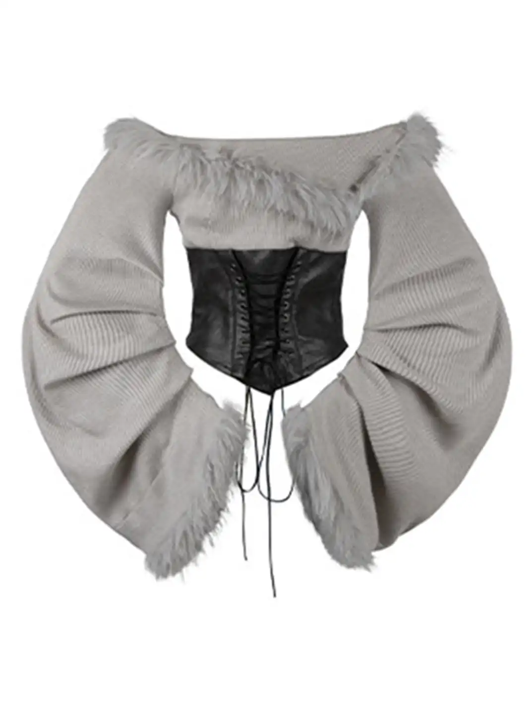 BIGGOLD | Fur Collar Off-Shoulder Long Sleeves