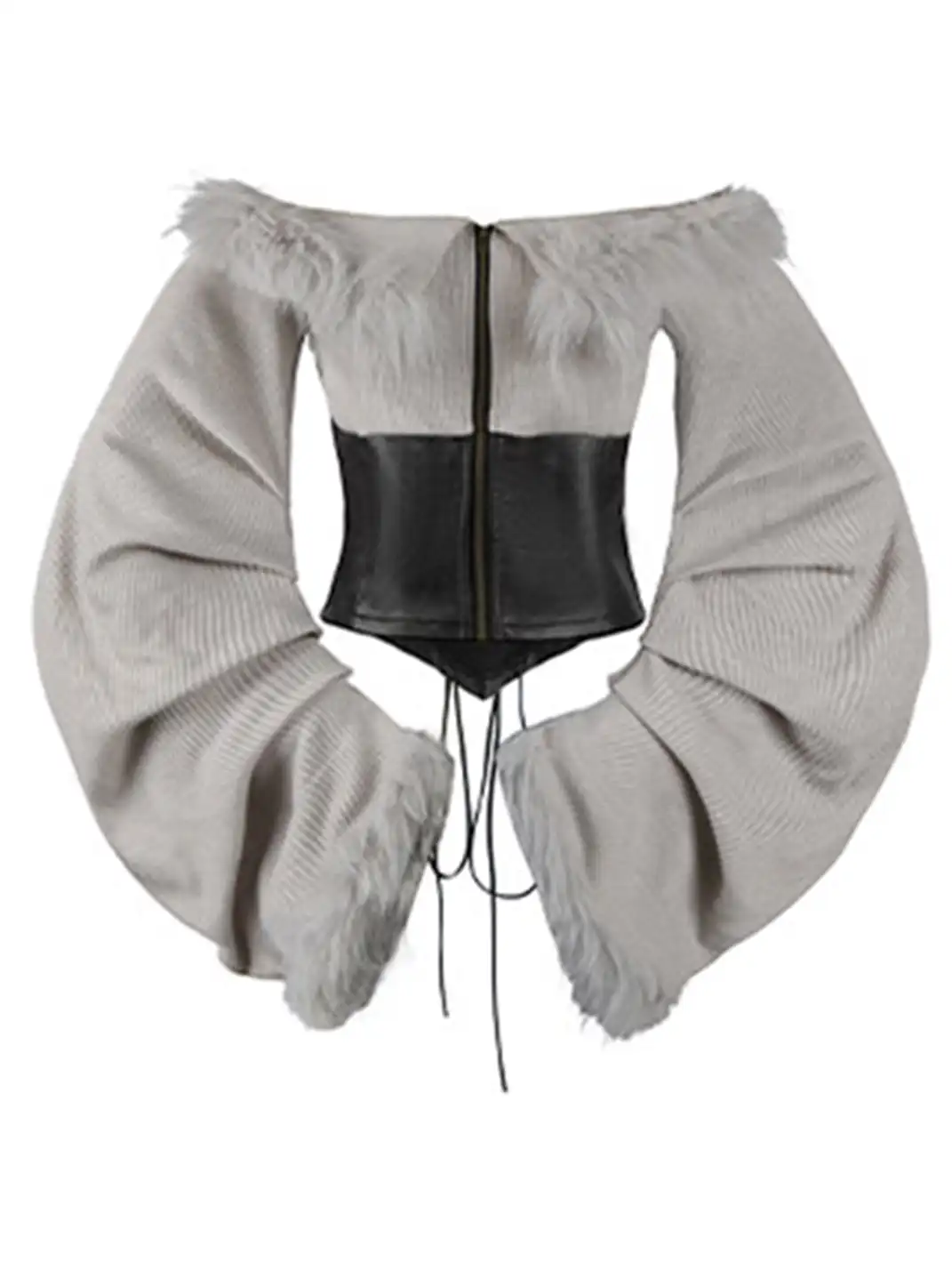 BIGGOLD | Fur Collar Off-Shoulder Long Sleeves