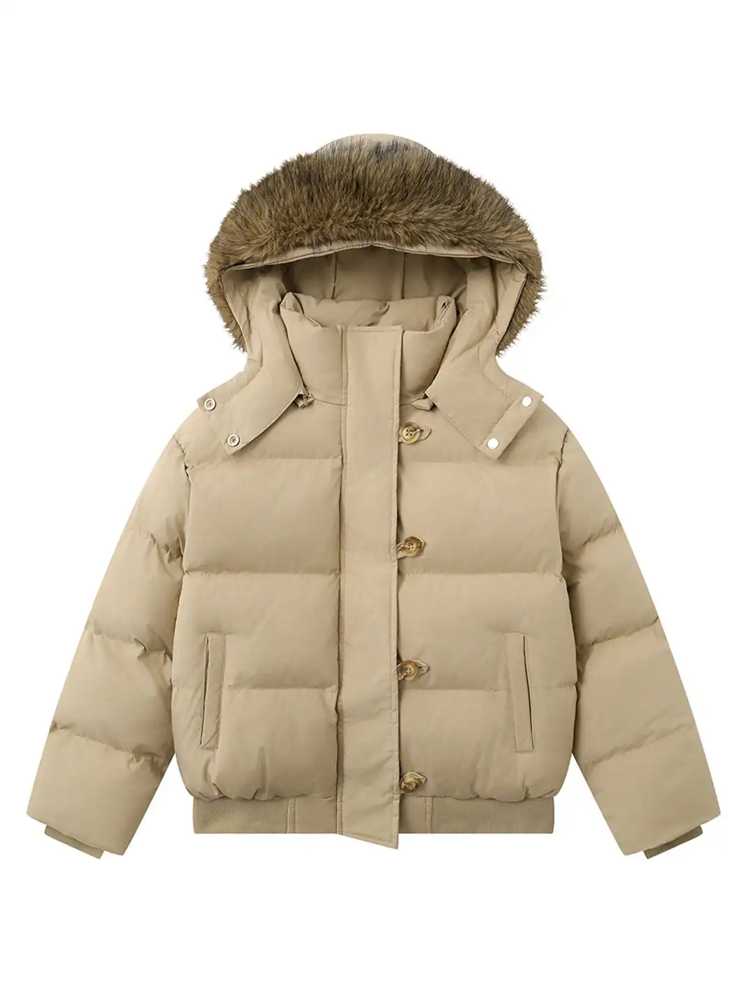 BIGGOLD | Detachable Fur-Trimmed Hooded Short Cotton Jacket