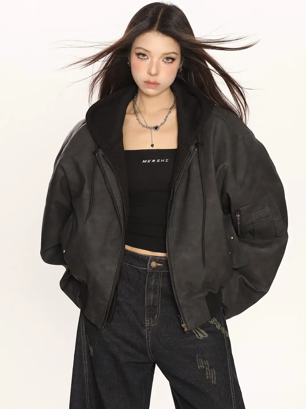 BIGGOLD | Heavyweight Faux Two-Piece Hooded Leather Jacket
