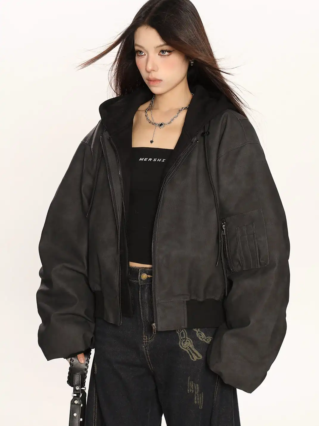 BIGGOLD | Heavyweight Faux Two-Piece Hooded Leather Jacket