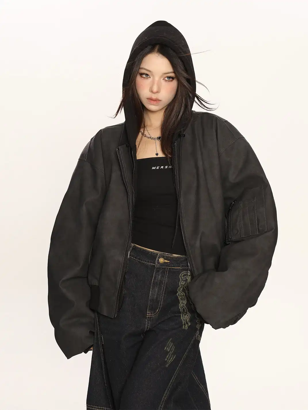 BIGGOLD | Heavyweight Faux Two-Piece Hooded Leather Jacket