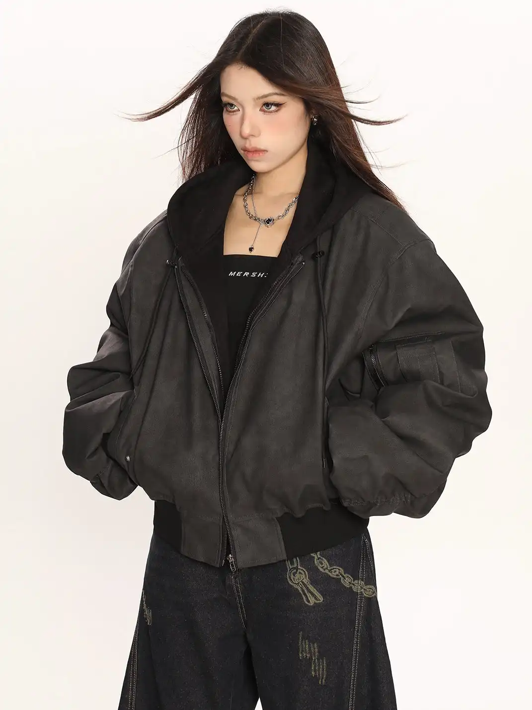 BIGGOLD | Heavyweight Faux Two-Piece Hooded Leather Jacket