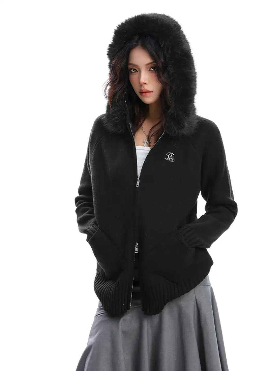 BIGGOLD | Fur-Collar Hooded Sweater