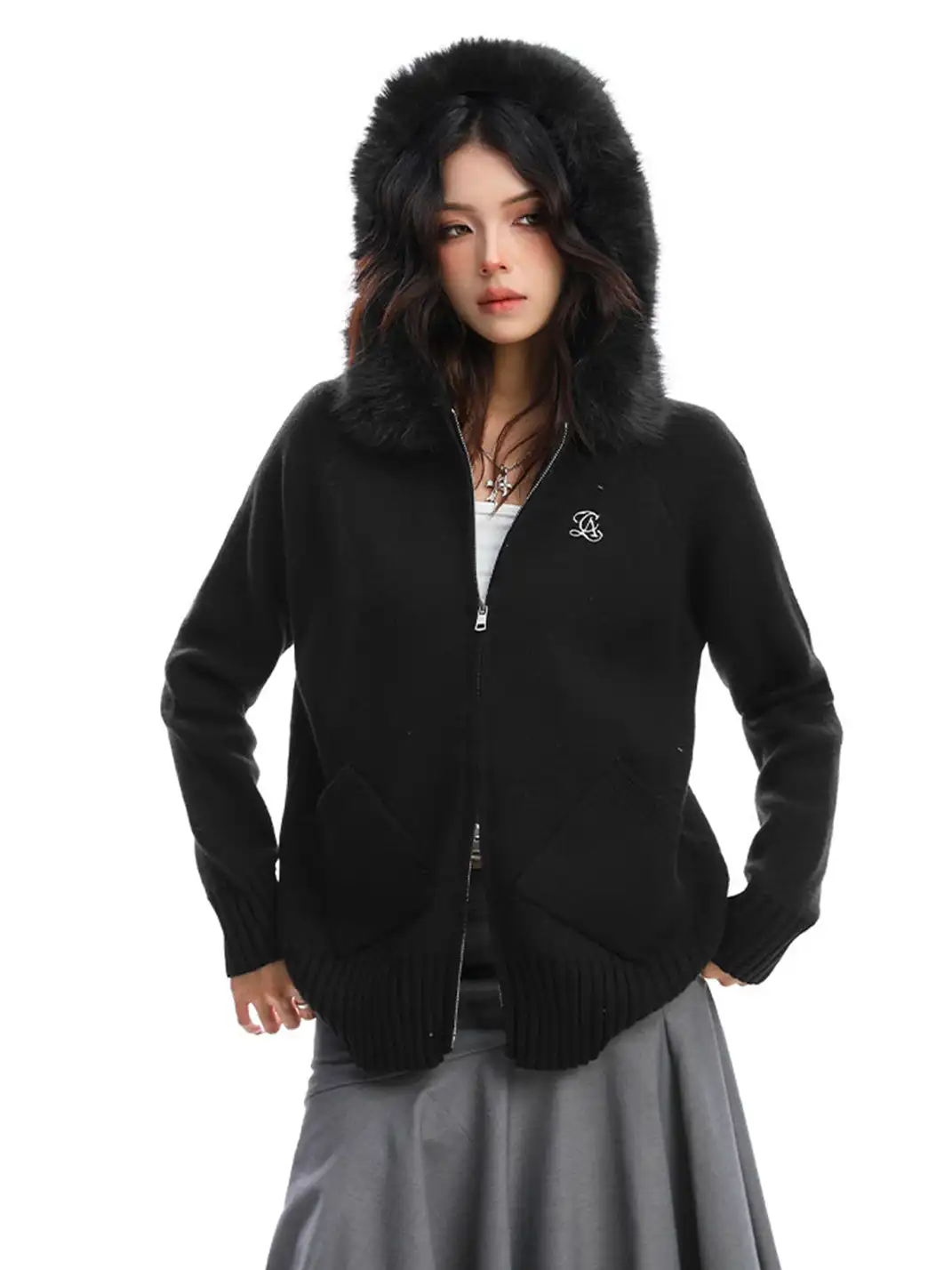 BIGGOLD | Fur-Collar Hooded Sweater