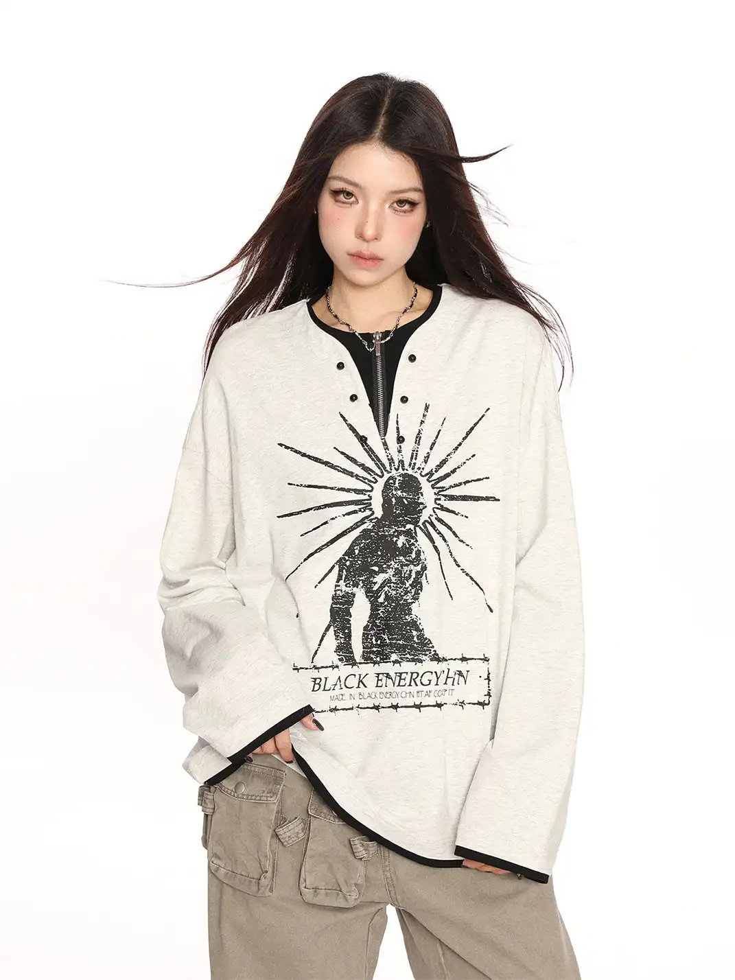 BIGGOLD | Graffiti Print Faux Two-Piece Long Sleeve