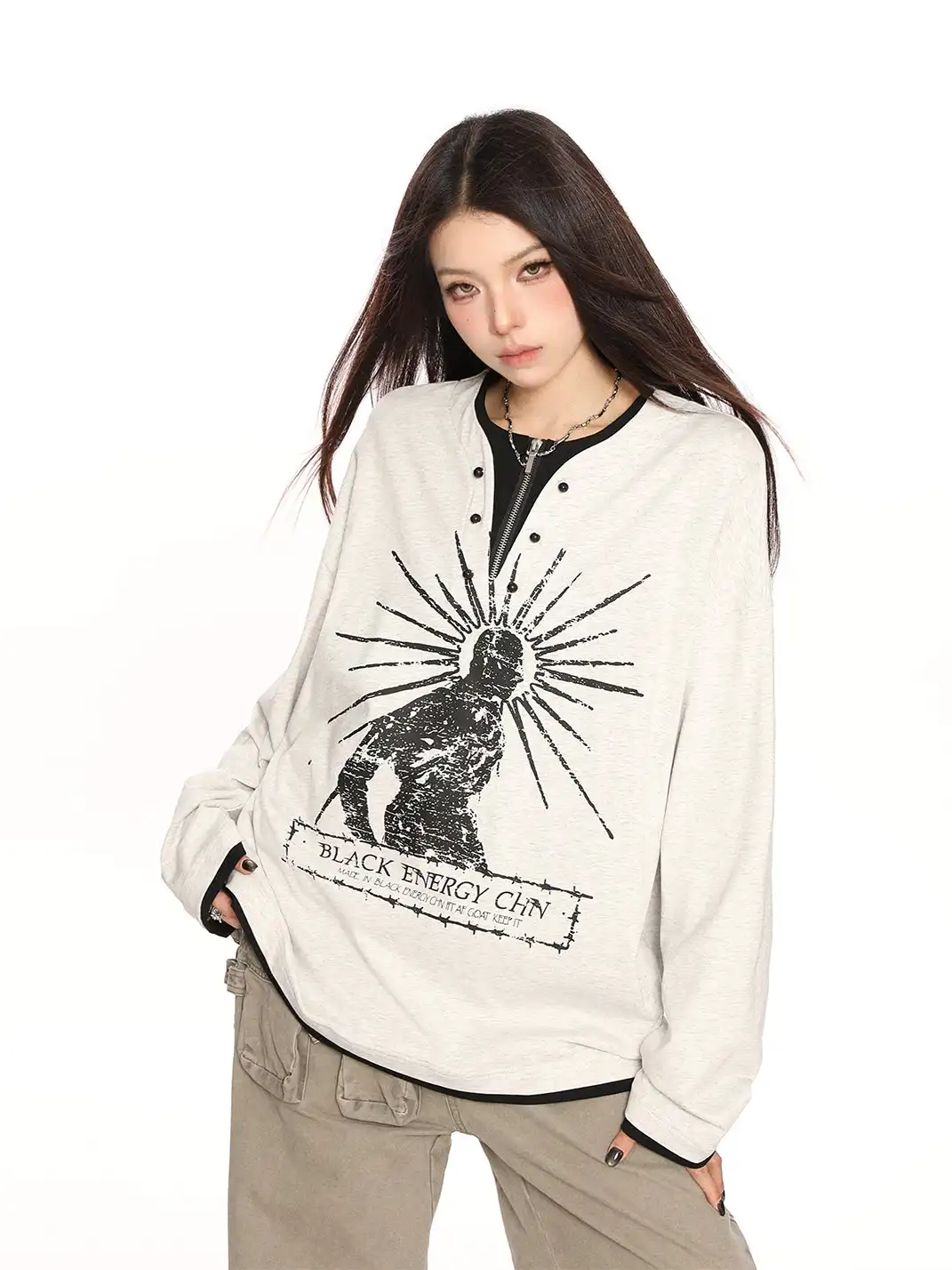 BIGGOLD | Graffiti Print Faux Two-Piece Long Sleeve