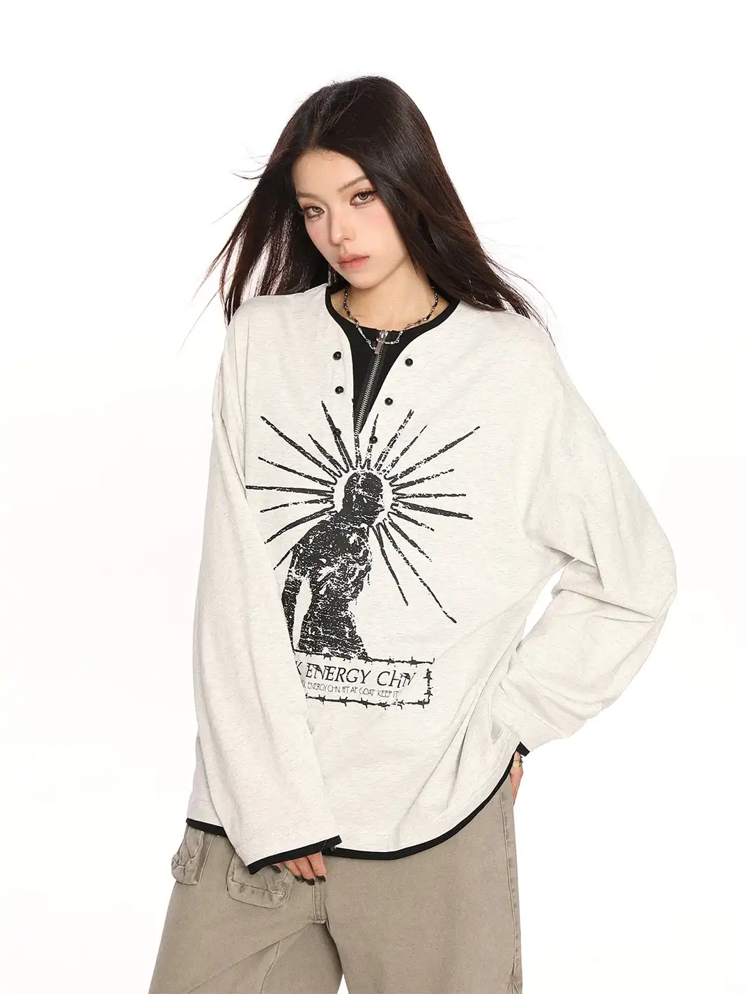 BIGGOLD | Graffiti Print Faux Two-Piece Long Sleeve