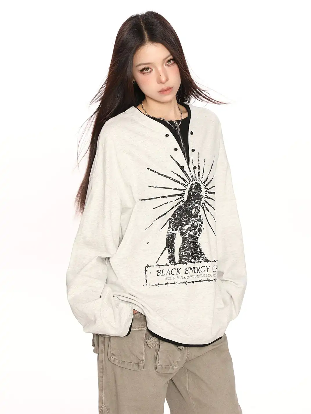 BIGGOLD | Graffiti Print Faux Two-Piece Long Sleeve