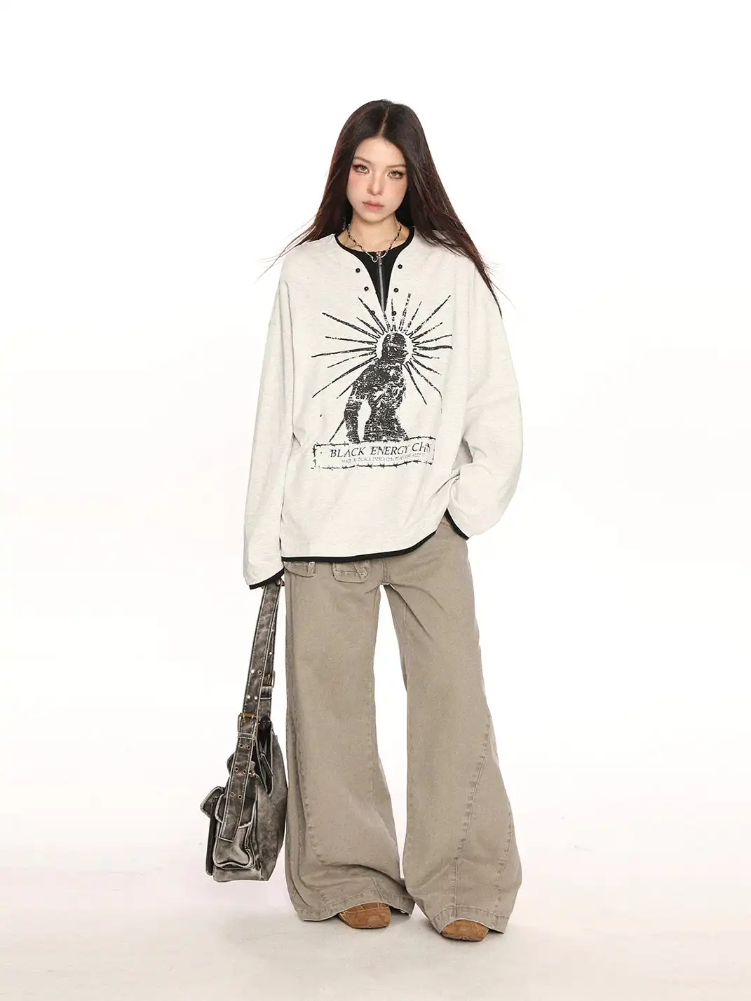 BIGGOLD | Graffiti Print Faux Two-Piece Long Sleeve