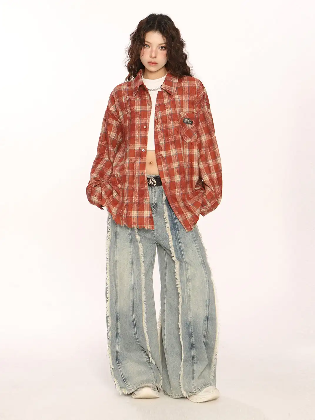 BIGGOLD | Retro Plaid Raw-Edge Shirt