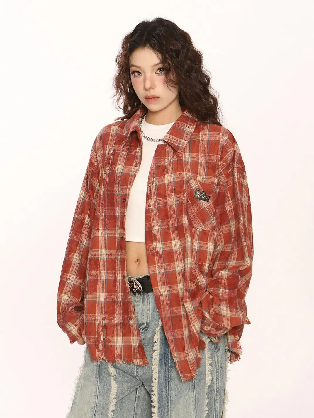 BIGGOLD | Retro Plaid Raw-Edge Shirt