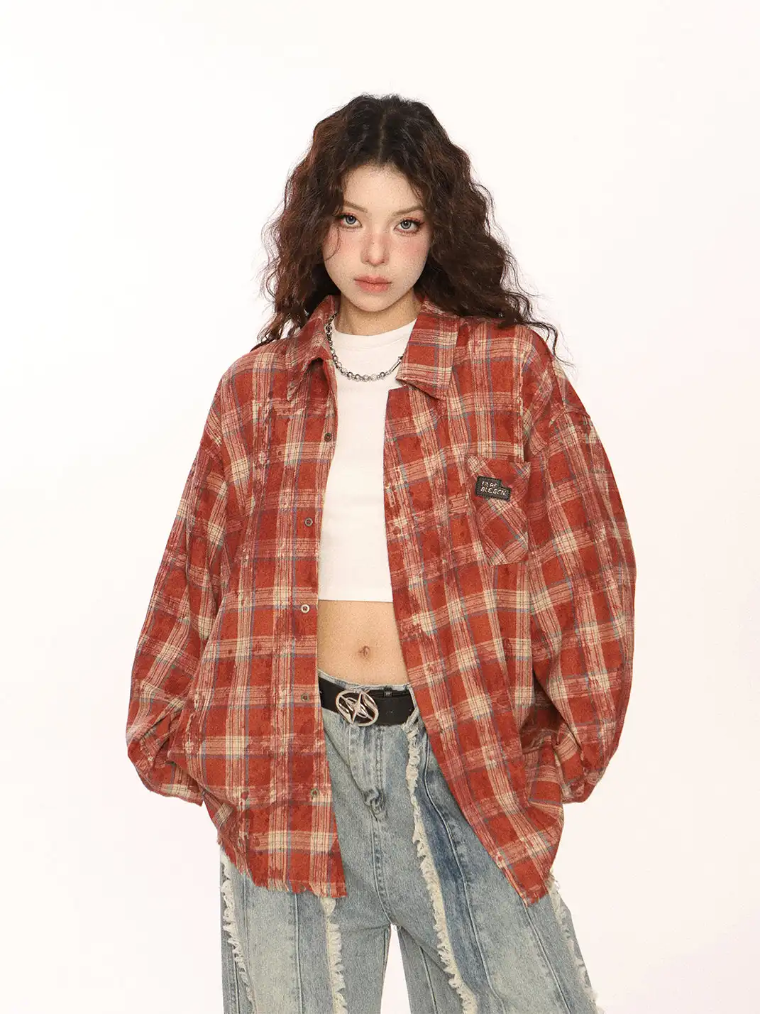 BIGGOLD | Retro Plaid Raw-Edge Shirt