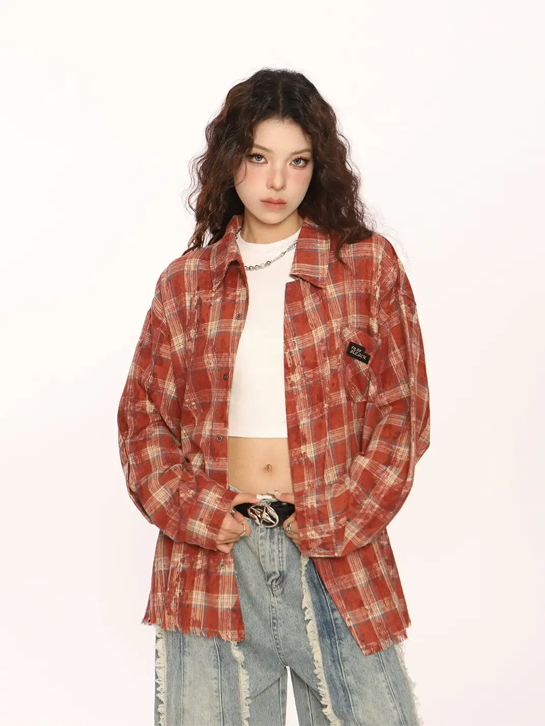 BIGGOLD | Retro Plaid Raw-Edge Shirt