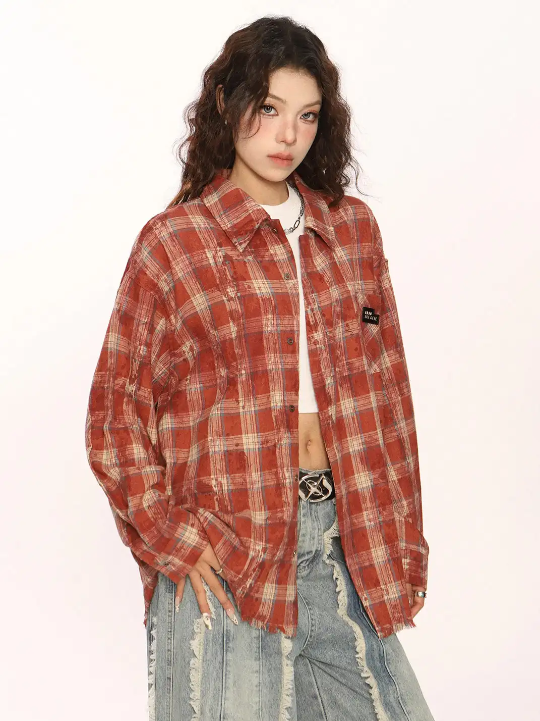 BIGGOLD | Retro Plaid Raw-Edge Shirt