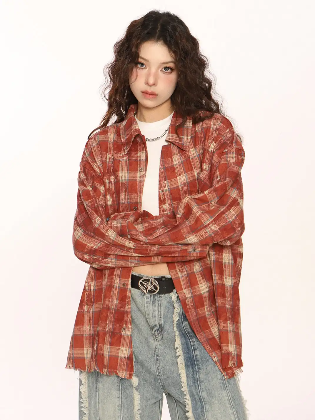 BIGGOLD | Retro Plaid Raw-Edge Shirt