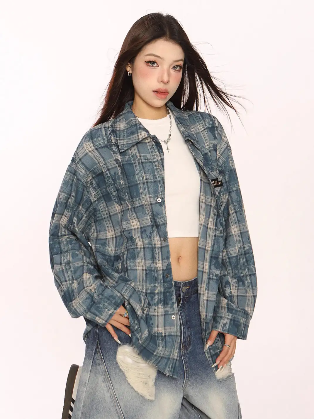 BIGGOLD | Retro Plaid Raw-Edge Shirt