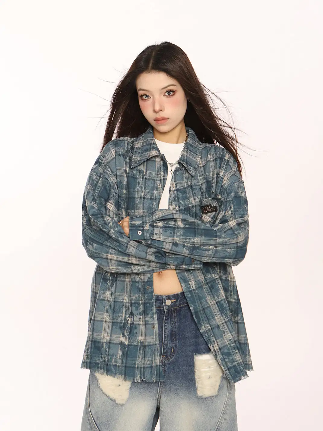 BIGGOLD | Retro Plaid Raw-Edge Shirt
