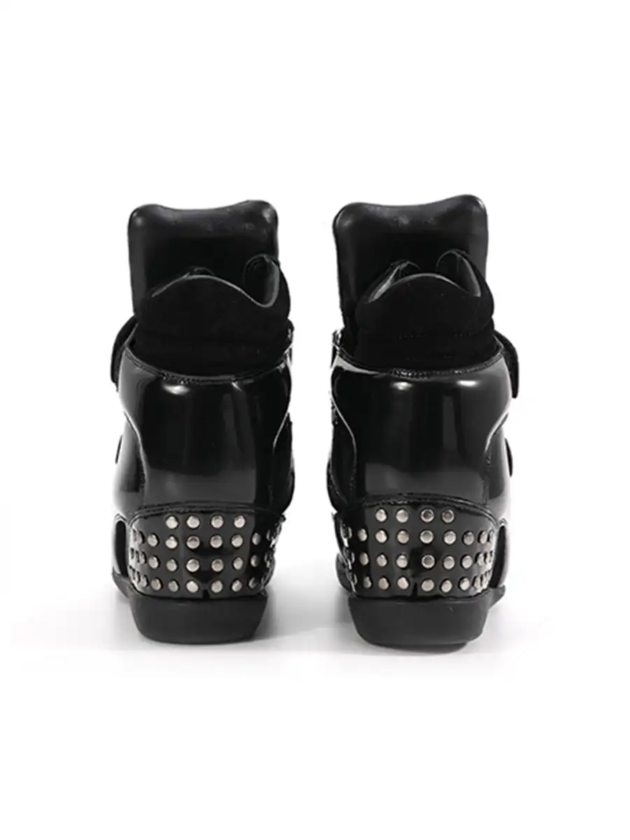 noEmosen | Patent Leather Retro Studded Wedge Heels - 4