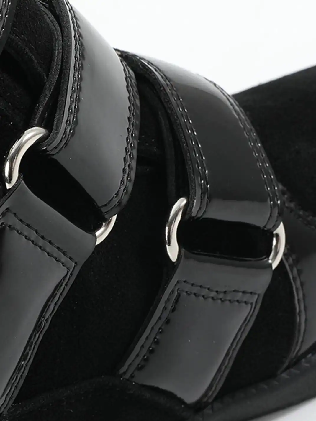 noEmosen | Patent Leather Retro Studded Wedge Heels