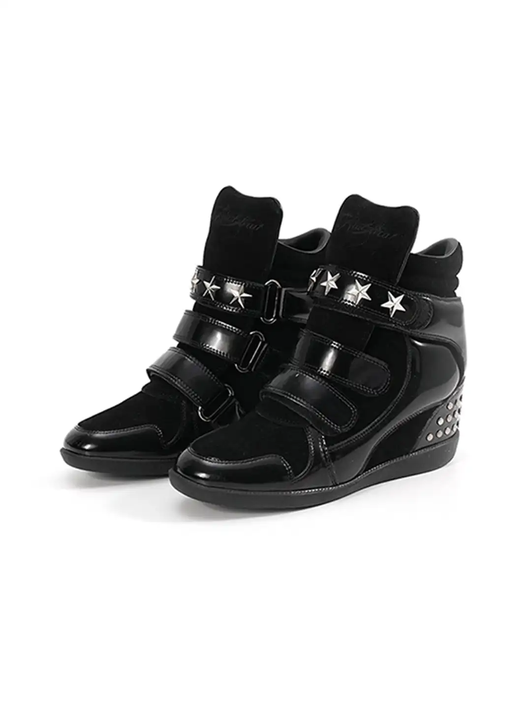 noEmosen | Patent Leather Retro Studded Wedge Heels