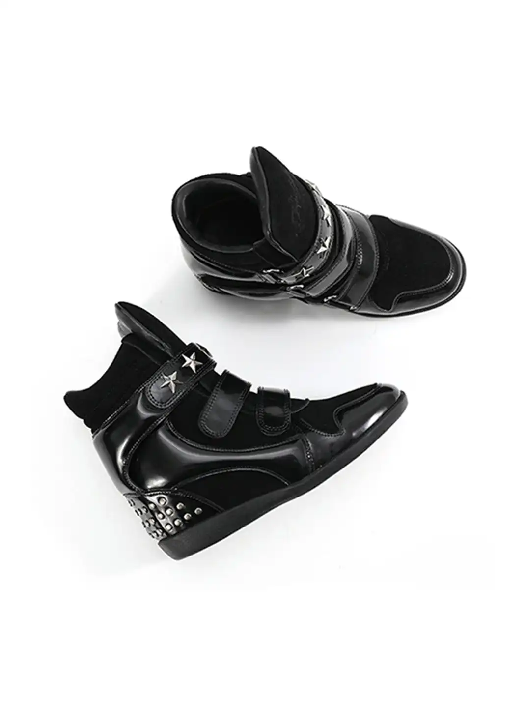 noEmosen | Patent Leather Retro Studded Wedge Heels