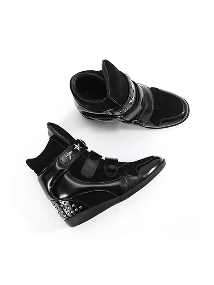 noEmosen | Patent Leather Retro Studded Wedge Heels - 3
