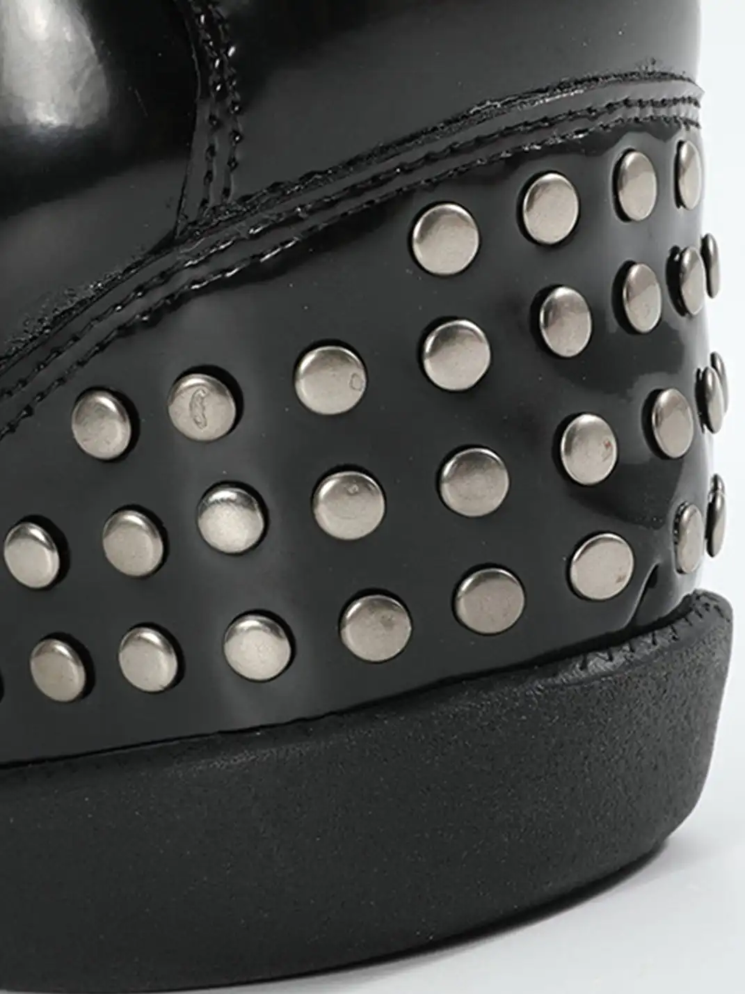 noEmosen | Patent Leather Retro Studded Wedge Heels