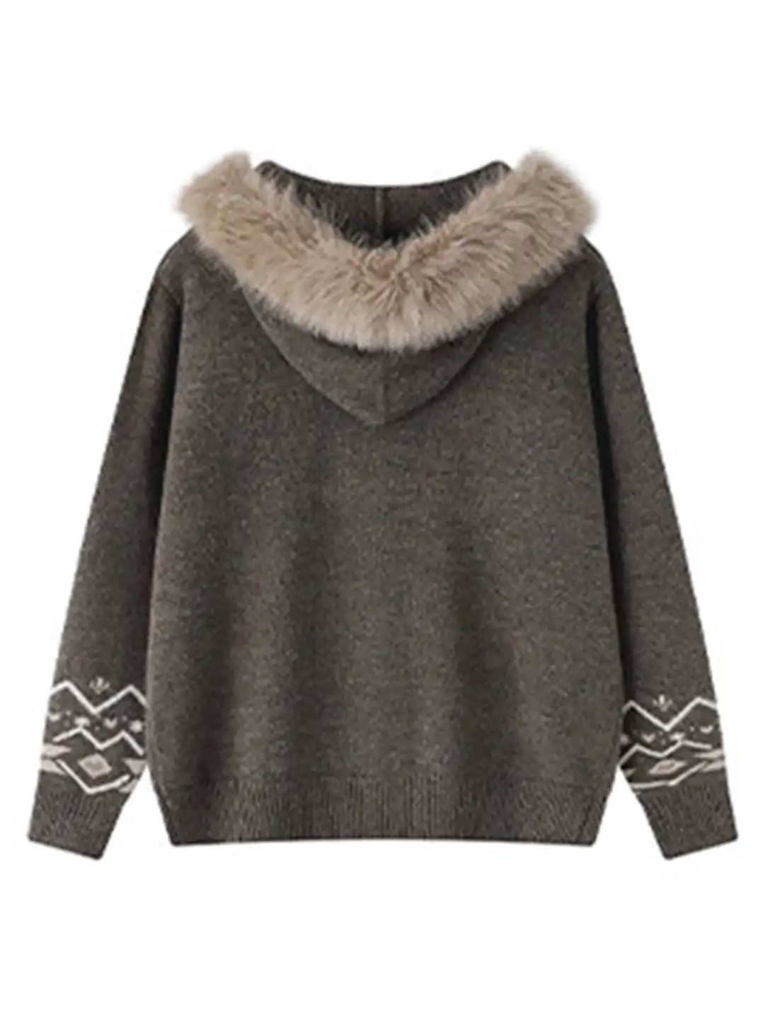 BIGGOLD | Detachable Fur Collar Horn Button Sweater