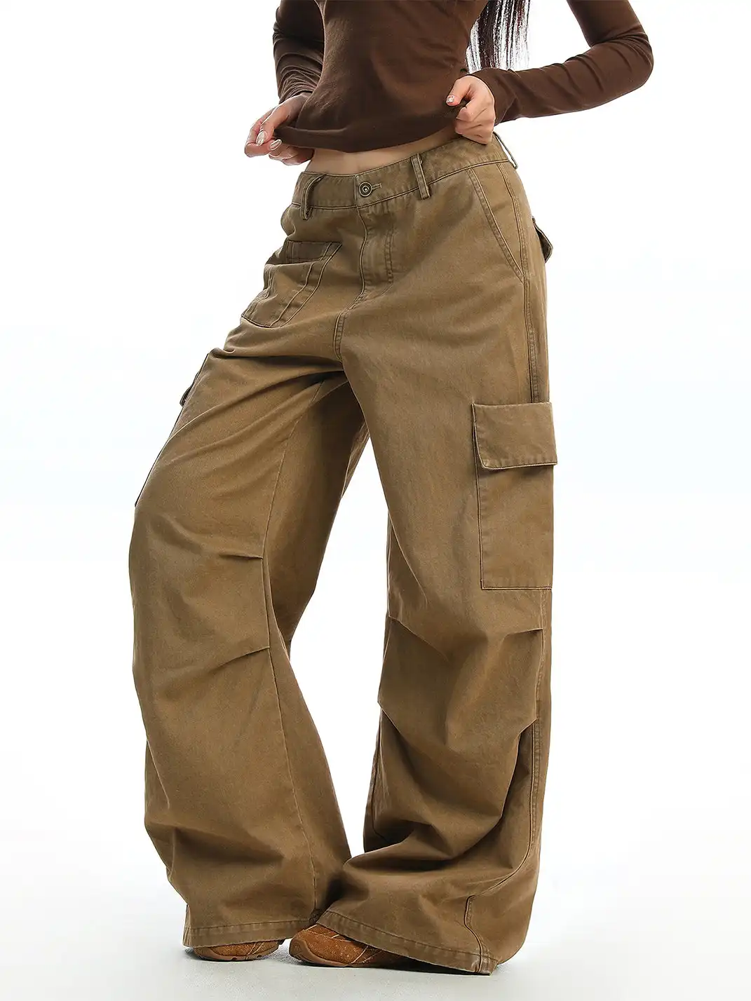 BIGGOLD | Utility Pockets Wide-Leg Cargo Pants