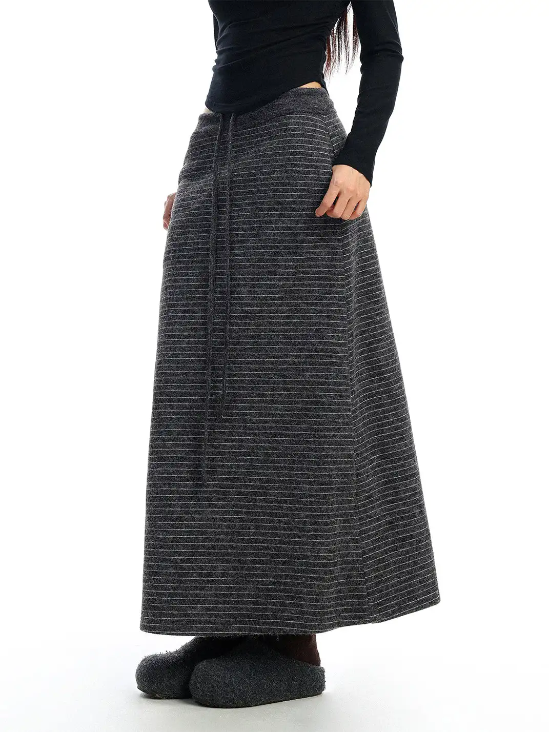 BIGGOLD | Striped Drawstring Straight Skirt