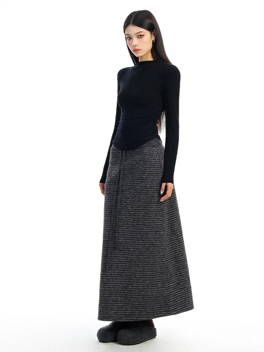 BIGGOLD | Striped Drawstring Straight Skirt