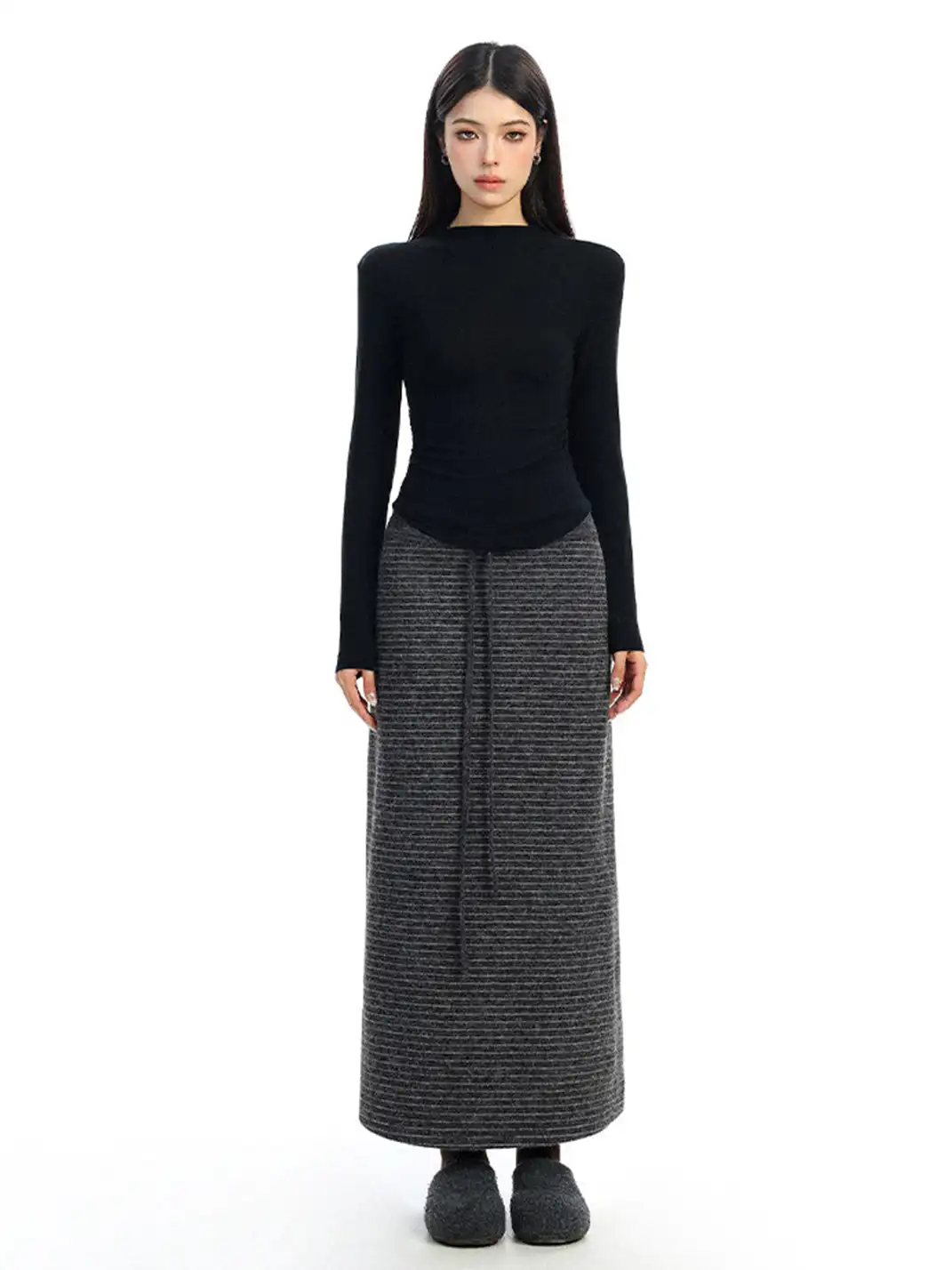 BIGGOLD | Striped Drawstring Straight Skirt