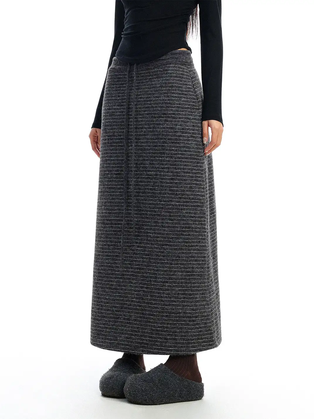 BIGGOLD | Striped Drawstring Straight Skirt