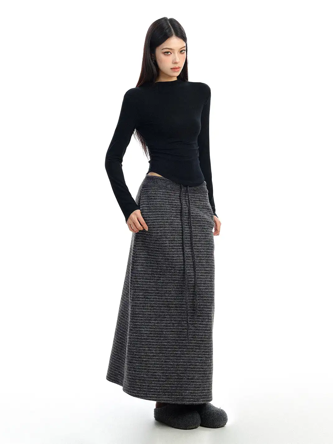 BIGGOLD | Striped Drawstring Straight Skirt