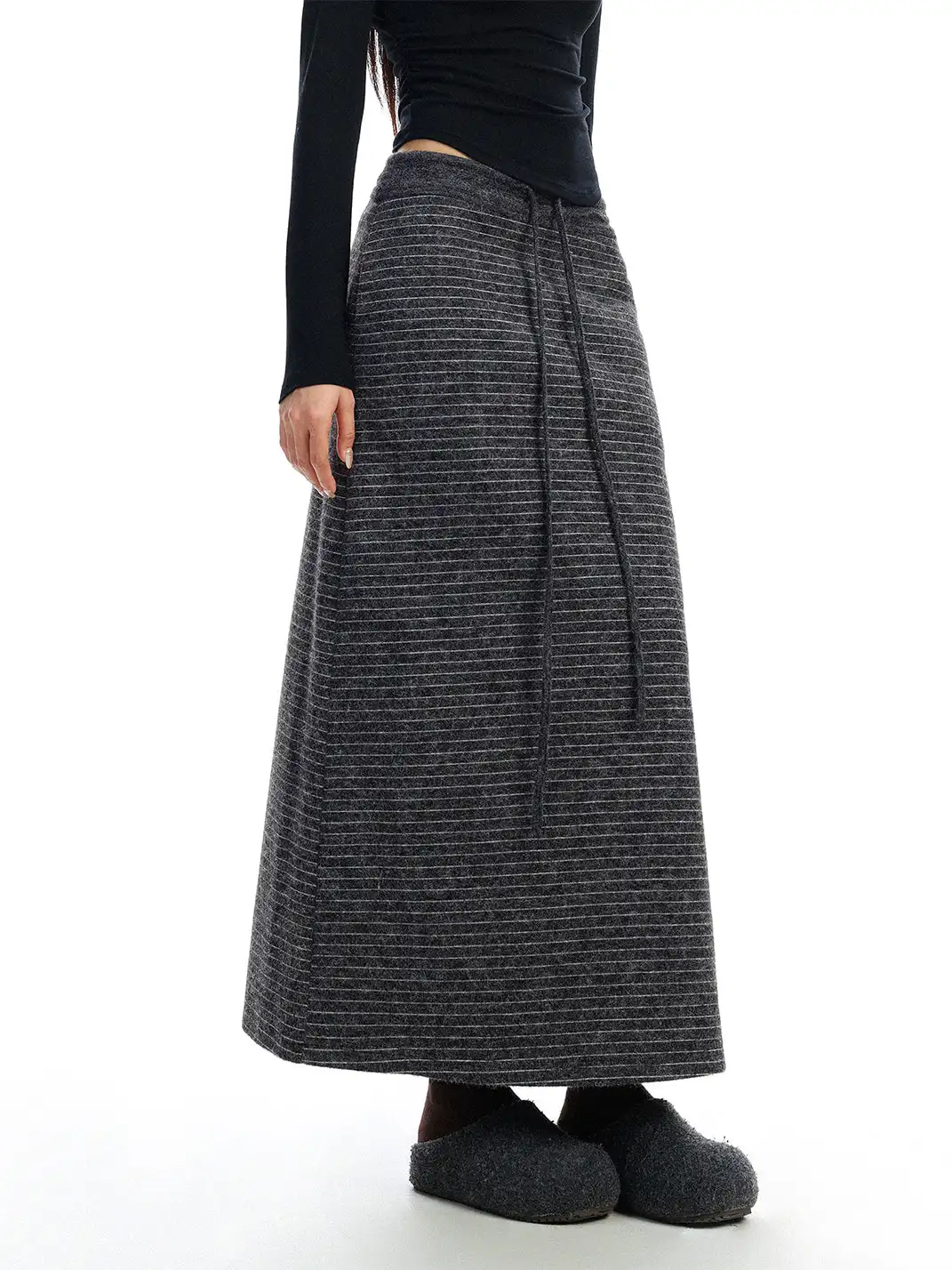 BIGGOLD | Striped Drawstring Straight Skirt