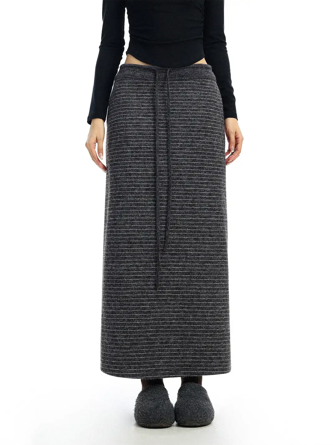 BIGGOLD | Striped Drawstring Straight Skirt