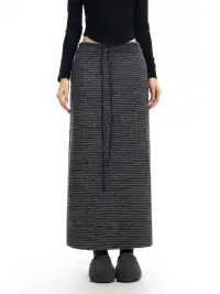 BIGGOLD | Striped Drawstring Straight Skirt