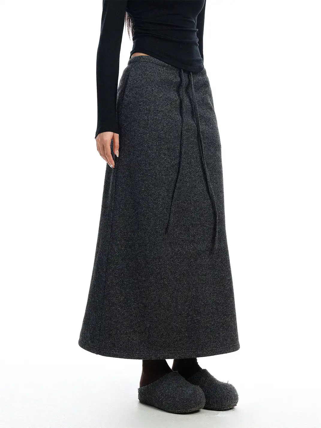 BIGGOLD | Drawstring Straight Wool Midi Skirt