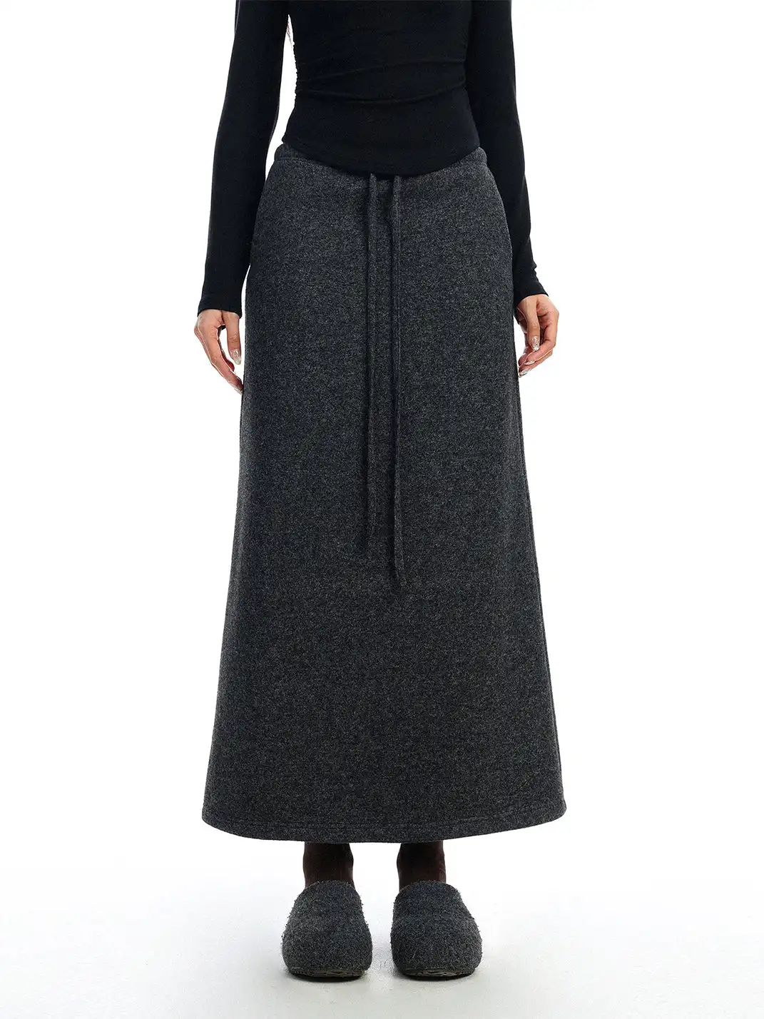 BIGGOLD | Drawstring Straight Wool Midi Skirt
