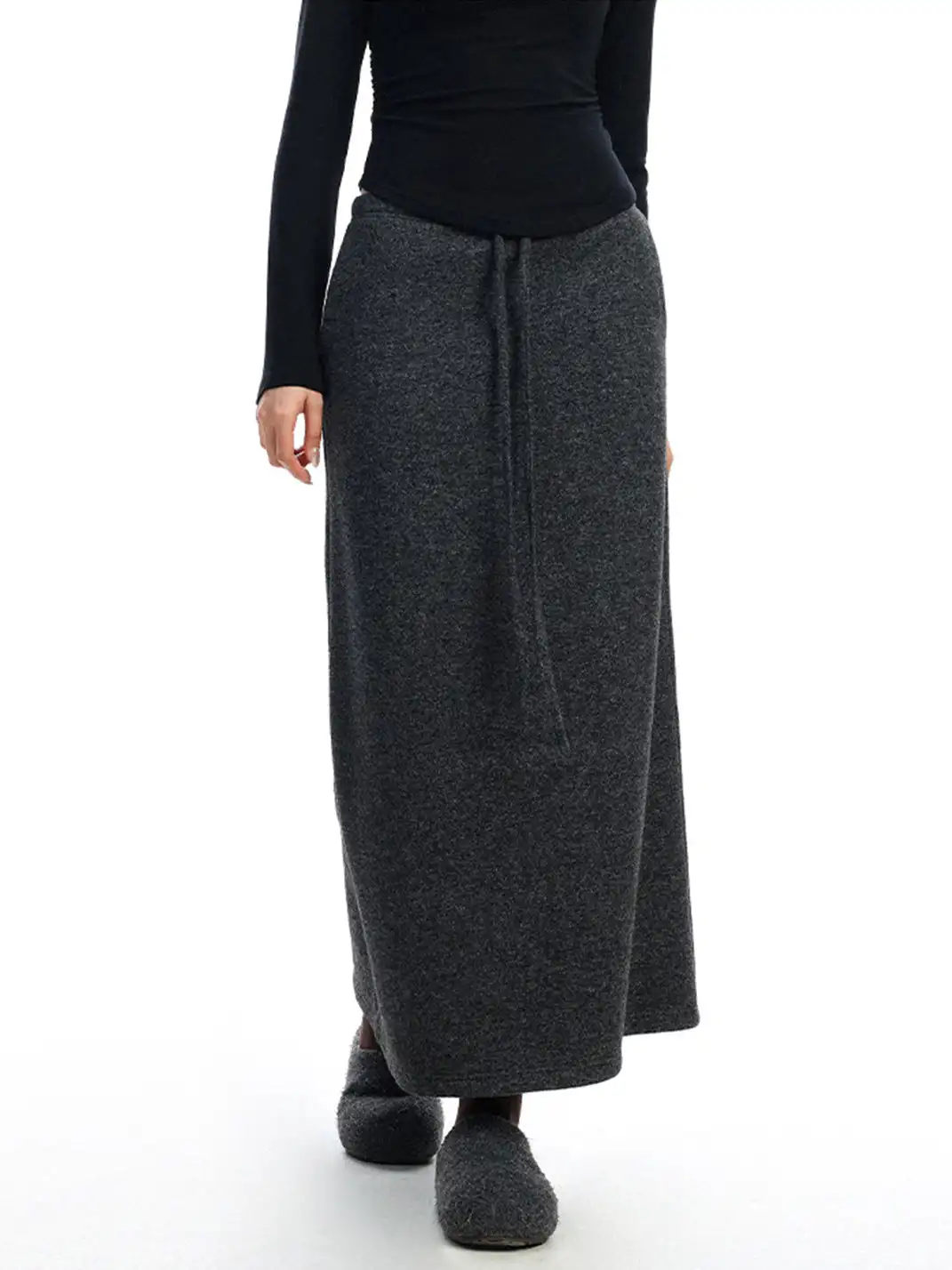 BIGGOLD | Drawstring Straight Wool Midi Skirt