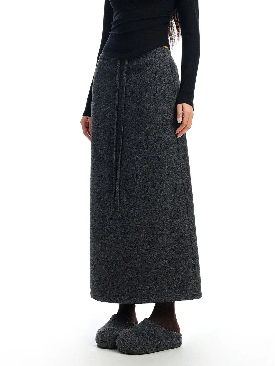 BIGGOLD | Drawstring Straight Wool Midi Skirt