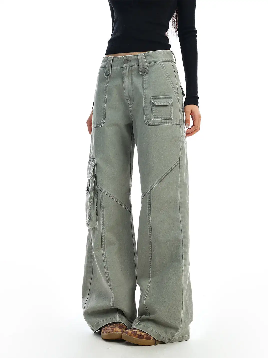 BIGGOLD | Green Multi-Pocket Cargo Jeans