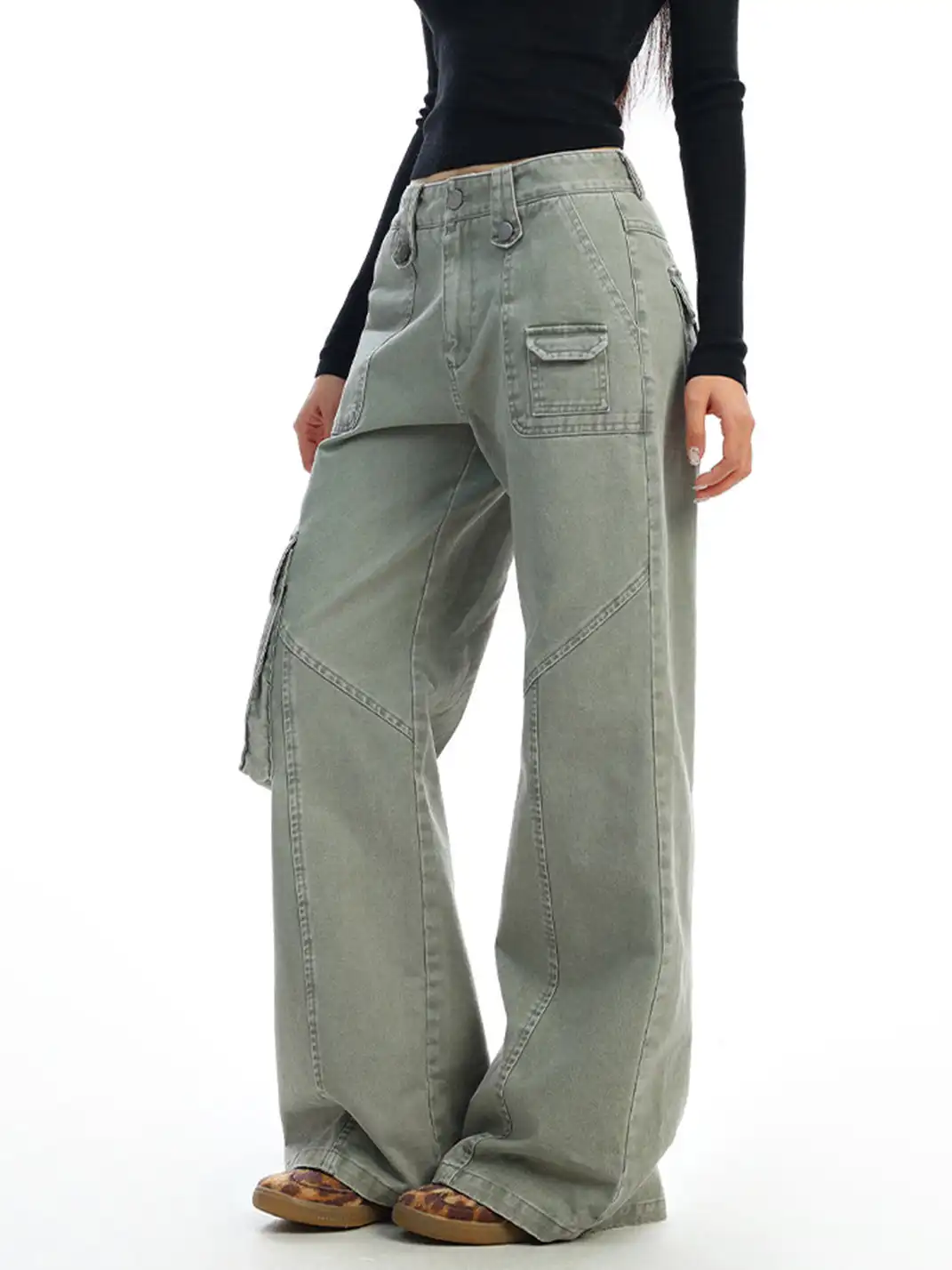 BIGGOLD | Green Multi-Pocket Cargo Jeans