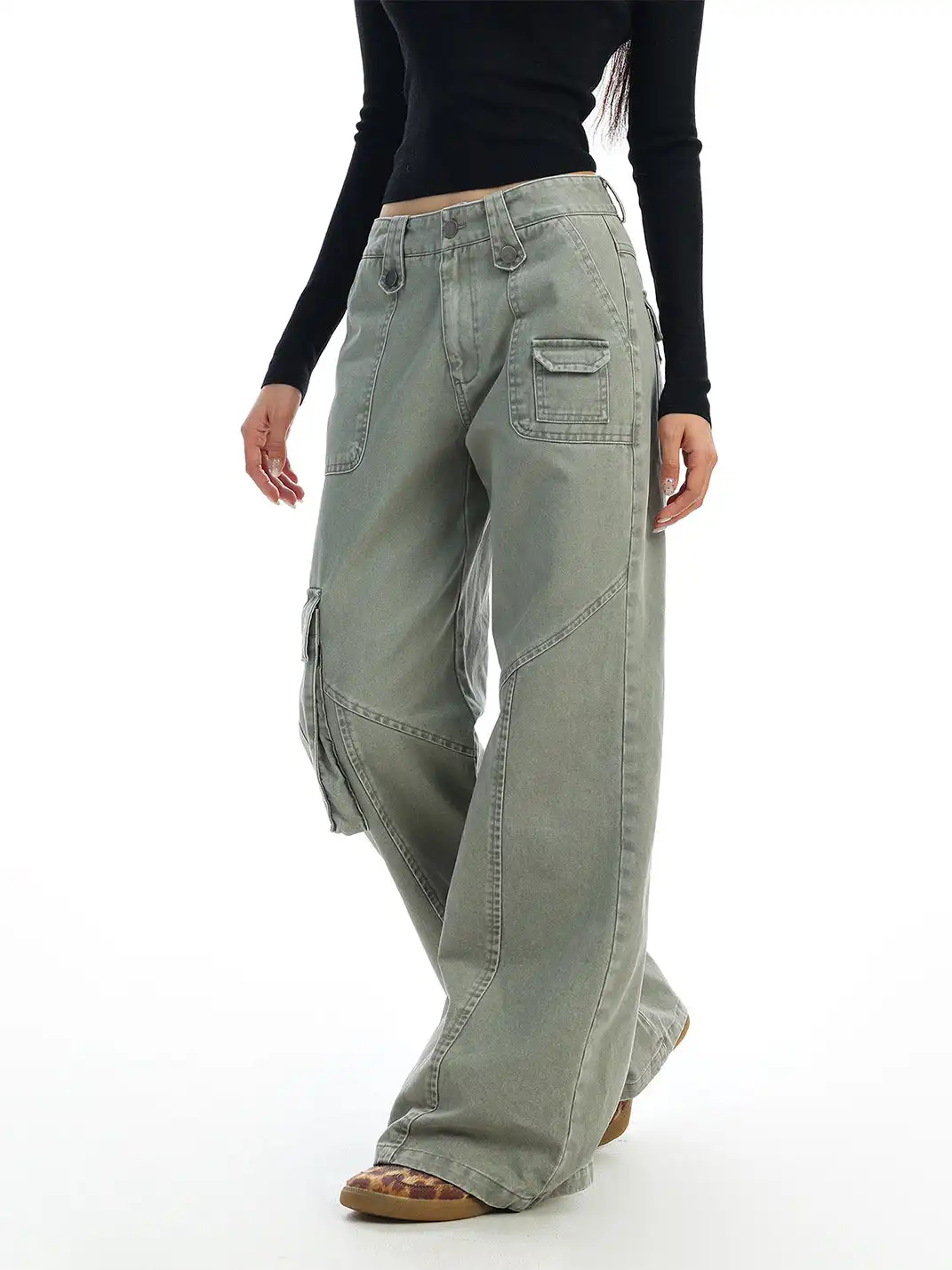 BIGGOLD | Green Multi-Pocket Cargo Jeans