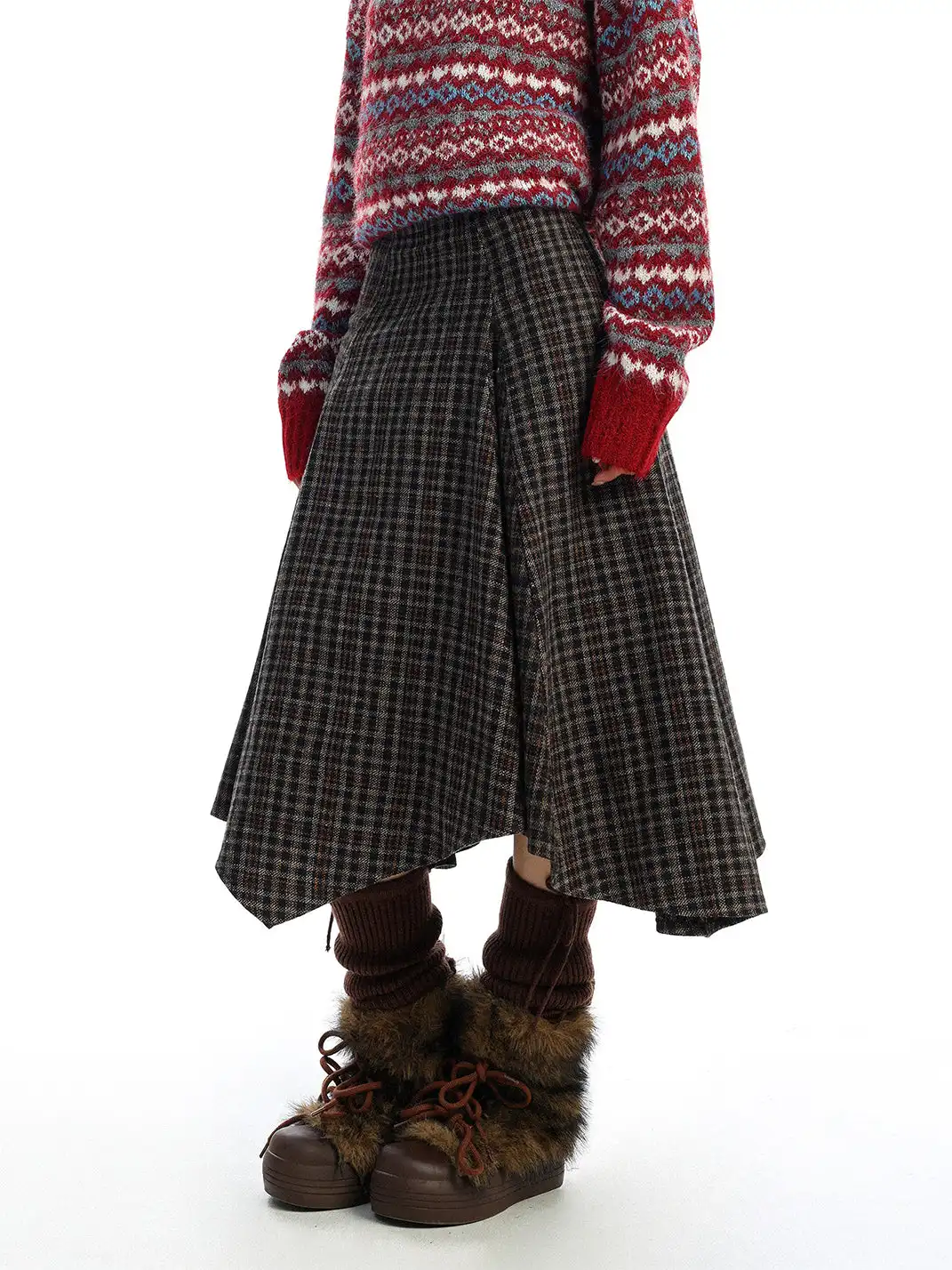 BIGGOLD | Irregular Houndstooth Midi Skirt
