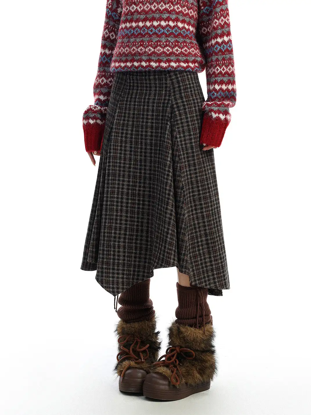 BIGGOLD | Irregular Houndstooth Midi Skirt