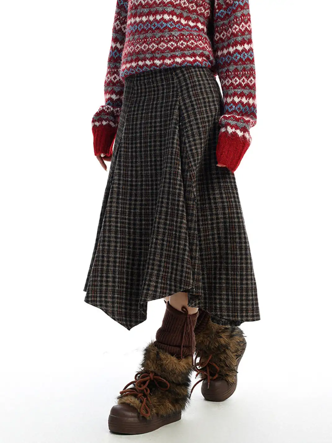 BIGGOLD | Irregular Houndstooth Midi Skirt